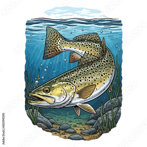 speckled trout fishing illustration logo vector image t shirt