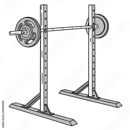 Weightlifting equipment with barbell and weights on a rack for strength training and fitness