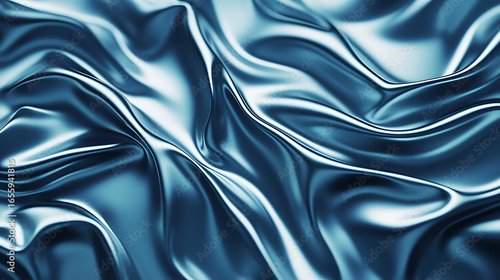 Obraz premium Shimmering blue fabric with soft folds and waves, creating a sleek and elegant texture.