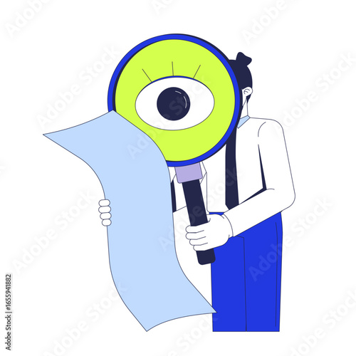 Paying attention to detail soft skill 2D illustration concept. Monotasking, diligence. Recruitment HR. Data analyst handling task cartoon character isolated on white. Flat abstract vector metaphor