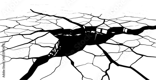 Dramatic cracked surface for striking visual impact, ground fracture effect ideal for powerful design and edgy projects