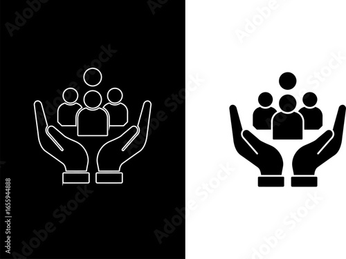 This image represents community care, showing hands protecting a group of people. It symbolizes support, unity, and the importance of working together for safety.