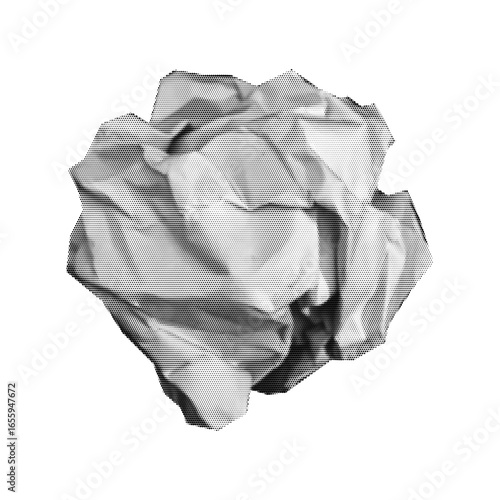 Abstract Dotted Halftone Crumpled paper ball isolated on transparent background. Vector design element