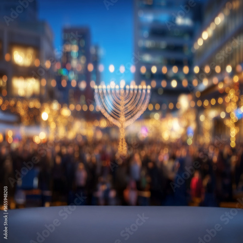 Wallpaper Mural Hanukkah Celebration with Glowing Menorah and Festive Lights – Holiday Background, Product Mockup Template with Copy Space Torontodigital.ca