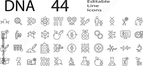 DNA icon set. Editable Stroke. Vector Illustration.
