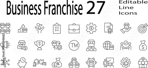 Business Franchise icon set. Editable Stroke. Vector Illustration.