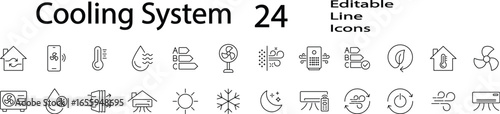 Cooling System icon set. Editable Stroke. Vector Illustration.