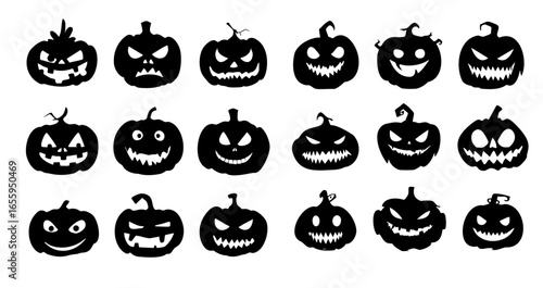 Collection of spooky Halloween pumpkin silhouettes