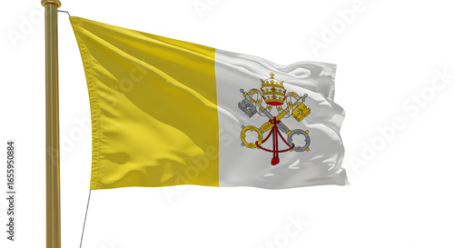 Flag of Vatican City waving on pole, national symbol and religious emblem, ideal for history and travel projects
