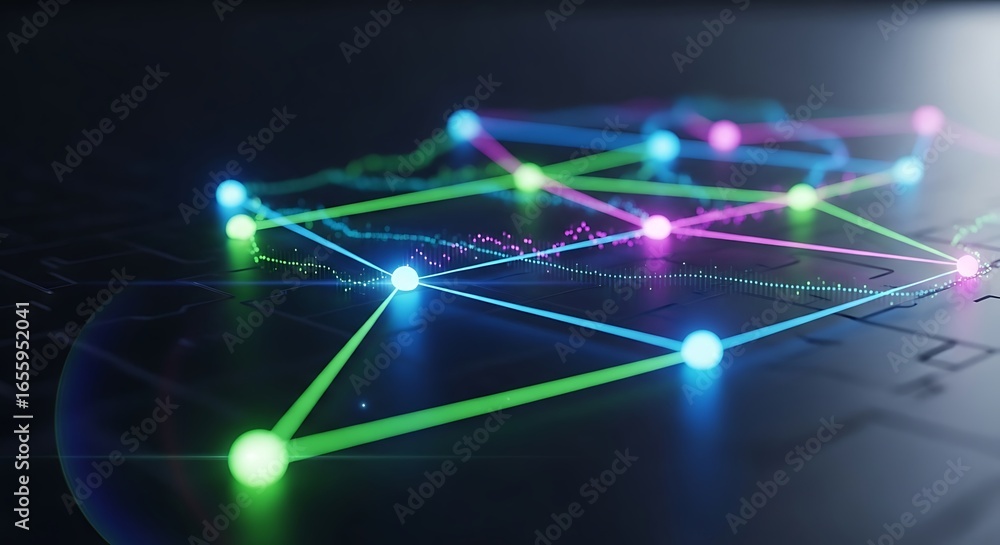 Obraz premium Dynamic Network Visualization, Technology, Digital Space, Illustration, Cyber Environment, Abstract Concept