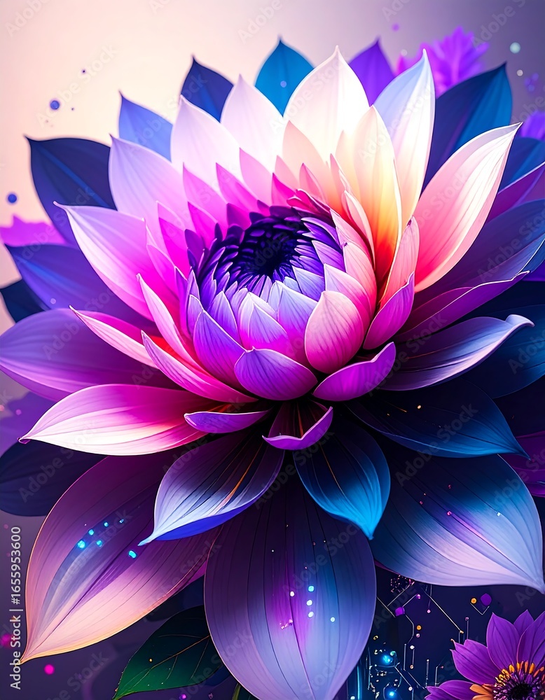 Fototapeta premium Vibrant, colorful digital flower