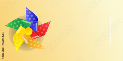 Vector illustration of isolated pinwheel toy spinning in summer breeze rainbow color paper fan design childhood fun symbol windmill game whirligig concept background cute icon set