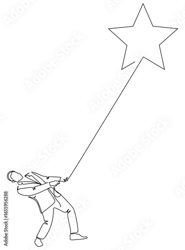 continuous line art of two men in business suits pulling a star above. concept of success in business