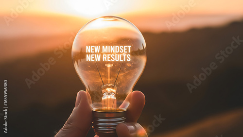 New mindset new results lightbulb concept