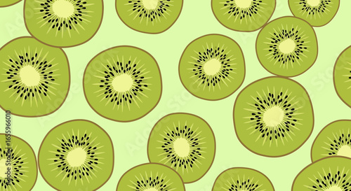 Vibrant Kiwi Slices Displayed in a Colorful, Repeating Pattern Design