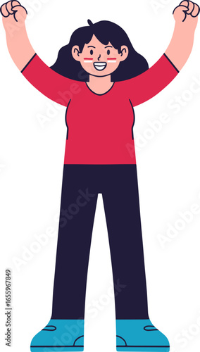 A joyful cartoon character leaping with arms raised in celebration, showing pure happiness.