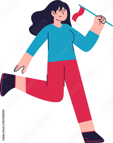 A joyful cartoon character leaping with arms raised in celebration, showing pure happiness.