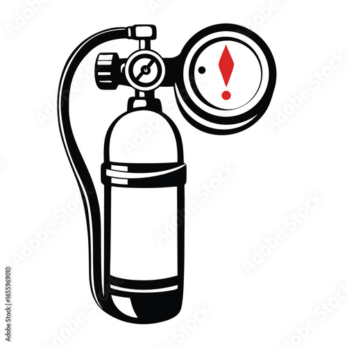 Black Diving Cylinder with Red Indicator Isolated on White Background