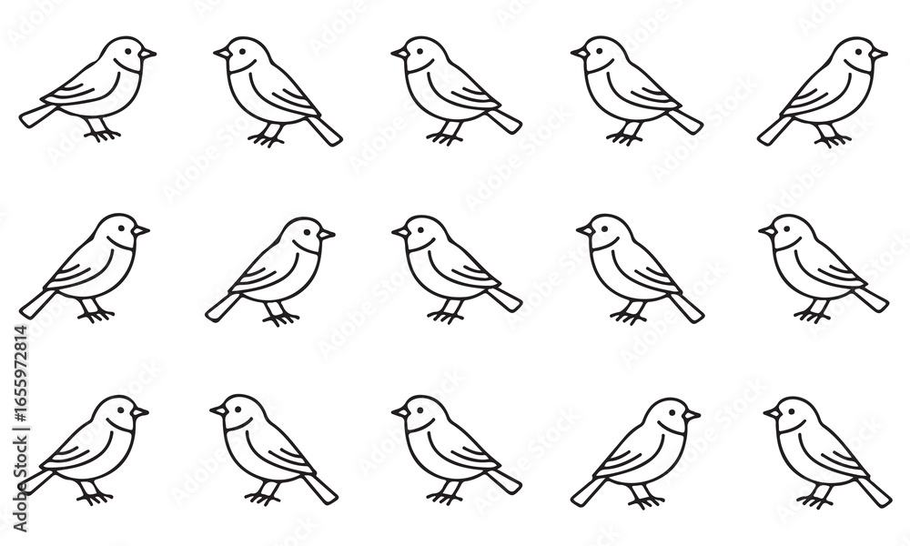Obraz premium Seamless Bird Pattern Outline Vector Illustration