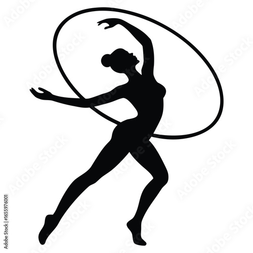 Silhouette of rhythmic gymnast with hoop rhythmic gymnastics