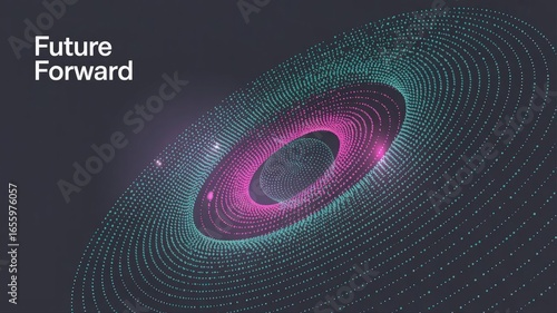 Future Forward Digital Display: Abstract digital art with a futuristic theme, showcasing interconnected circles of light against a dark background.