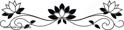 Elegant Floral Swirl Design Element with Lotus Flowers and Vines