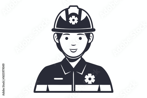 Cartoon Paramedic with Helmet and First Aid Kit in Style on White Background