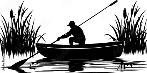 Fishing from Rowboat Silhouette