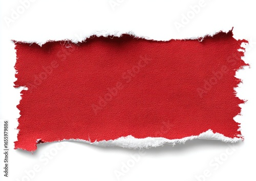 Red ripped paper rectangle on white background