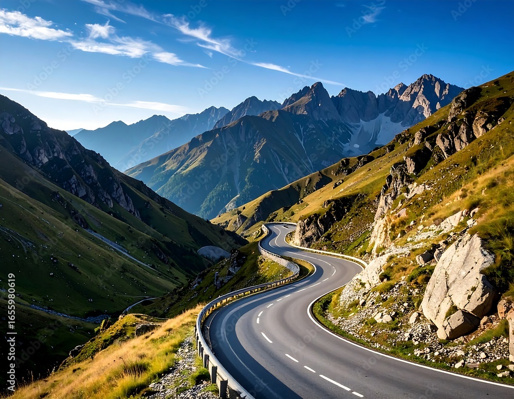 Fototapeta premium Winding mountain road at sunrise