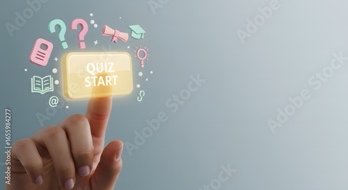 A person's finger pressing a glowing 