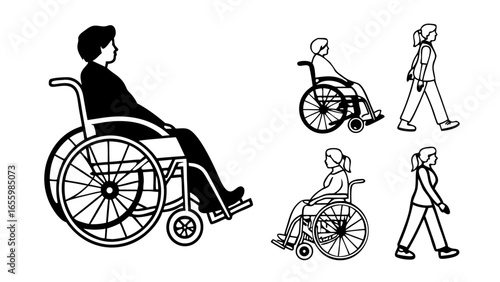 Illustration showing people with disabilities and those who can walk representing inclusivity and accessibility in a diverse society