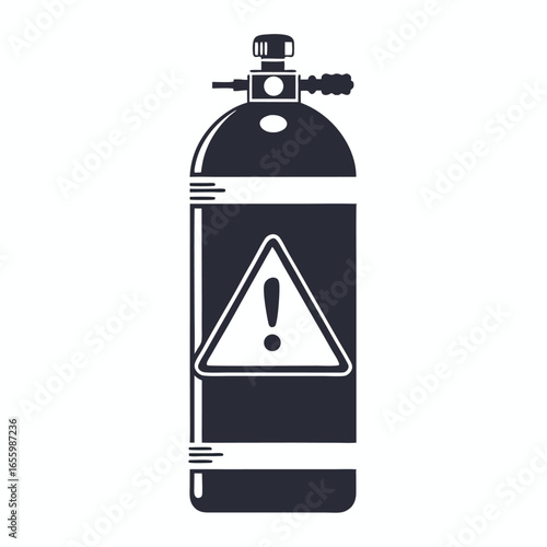 Diving Cylinder With Warning Sign on White Background, Valve and Regulator