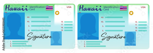 Hawaii Identification cards isolated on white background. ID card design vector illustration. ID card 