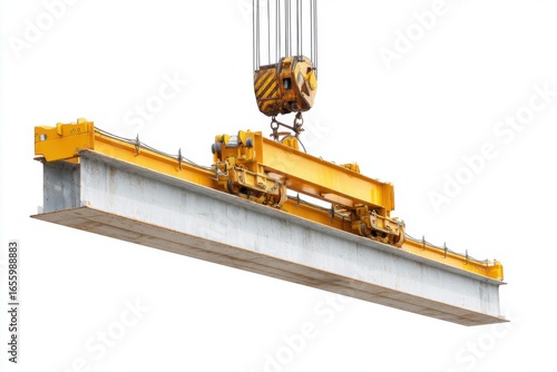 Crane Lifting Concrete Beam for Construction Project Undergoing Work