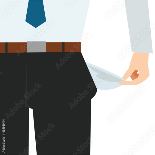 poor bankrupt man showing his empty pockets. stock illustration