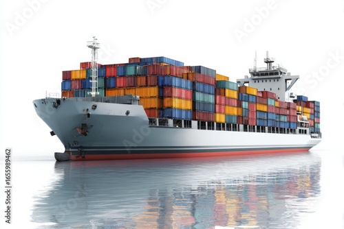 Large Container Ship with Multicolored Cargo Containers at Sea