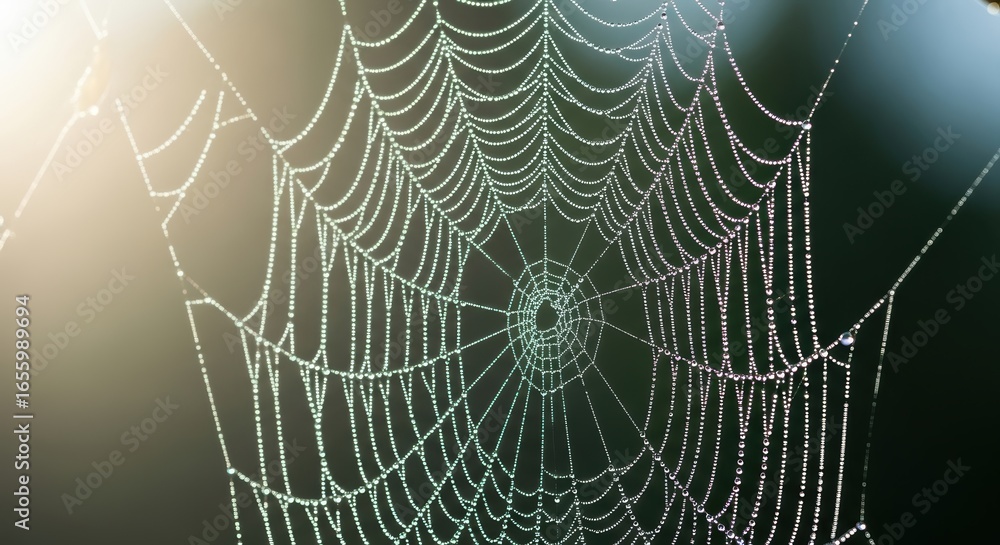 Naklejka premium Dew-Kissed Spiderweb: A Nature's Masterpiece