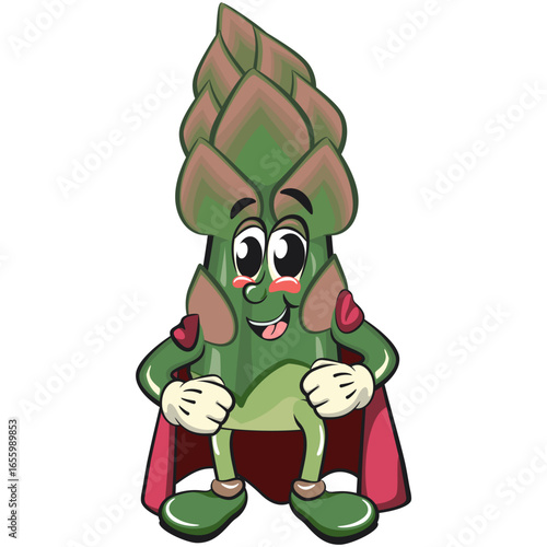 cute superhero asparagus cartoon mascot character vector illustration, work of hand drawn