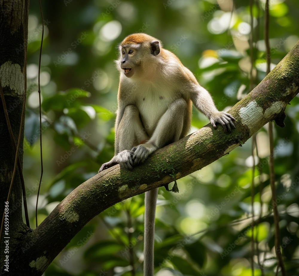 Naklejka premium Long -tailed monkeys in tree branches