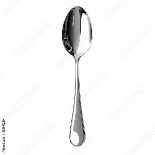 Elegant ornate silver spoon with detailed decorative pattern on the handle isolated on transparent background