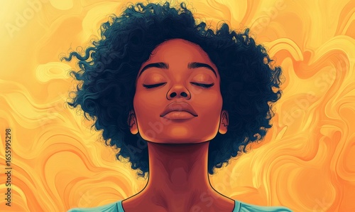 Wallpaper Mural Abstract illustration of a Black African American woman practicing self-love and mindfulness, focusing on mental wellness and emotional health, Generative AI Torontodigital.ca
