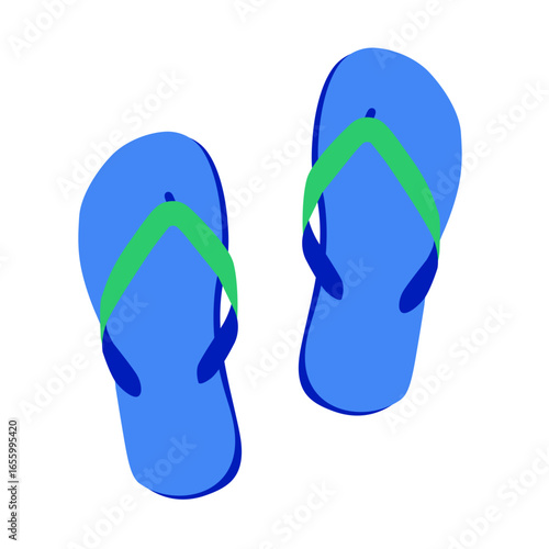 Blue flip flops beach accessories isolated on transparent background 