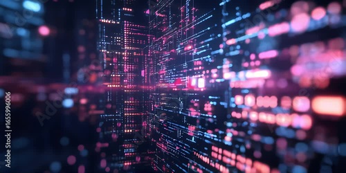 Wallpaper Mural Futuristic Data Stream in Digital Tunnel, Neon Light Data Grid in Cyberspace, Tech Matrix Concept with Digital Flow Torontodigital.ca