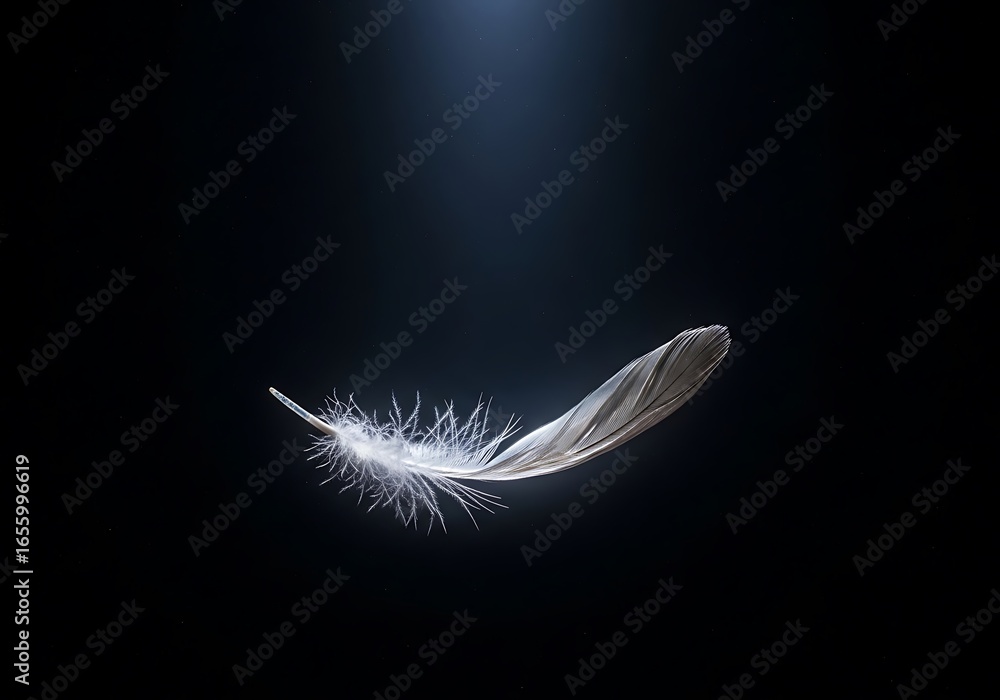 Obraz premium Floating Feather Against Black Background