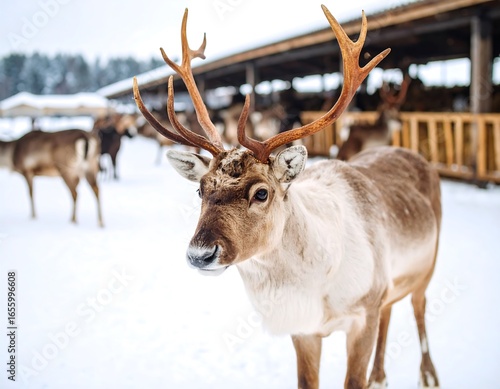 Reindeer in a snowy enclosure