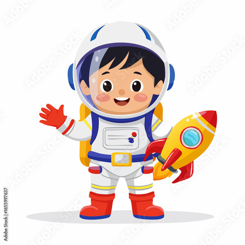 Astronaut Cartoon with Rocket: A cheerful cartoon astronaut holding a rocket, ready for intergalactic adventures! 