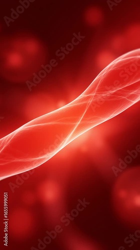 Yellow blood cells flowing through translucent blood vessel with glowing microscopic circulation showing detailed red cell blood flow inside vessel