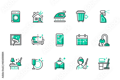 Housekeeping - set of line design style icons