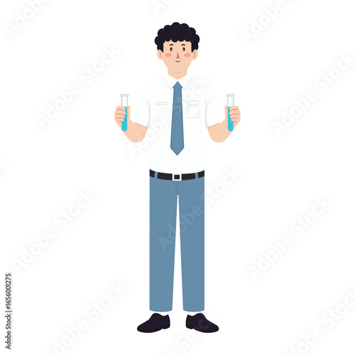 Student Holding Test Tubes Illustration